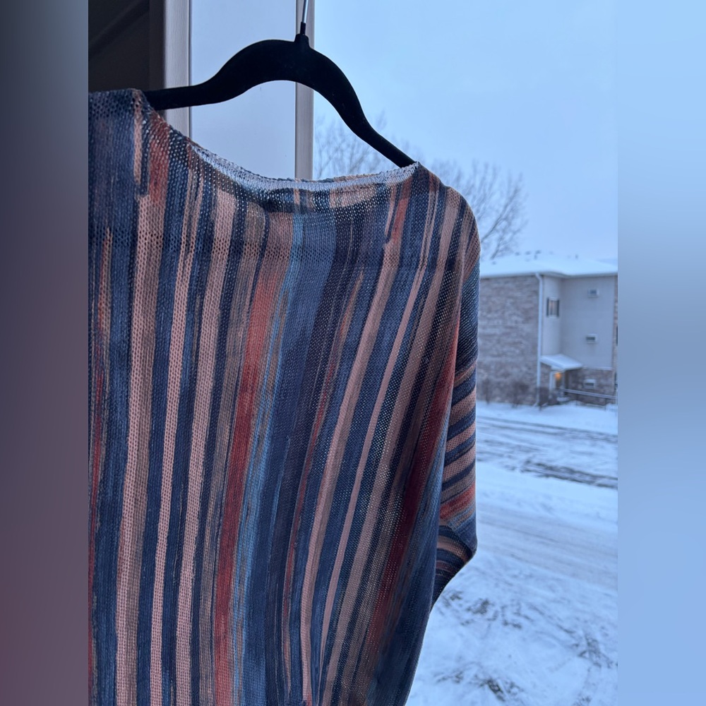 🆕 M Collection Made in Italy Striped Knit Top Blue Orange Mesh Size M Casual - Picture 10 of 17
